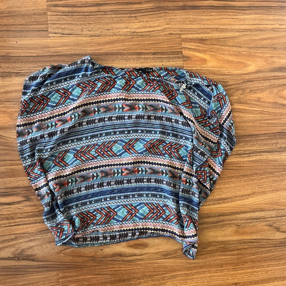 Tribal Print blue and red Batwing sleeve Blouse